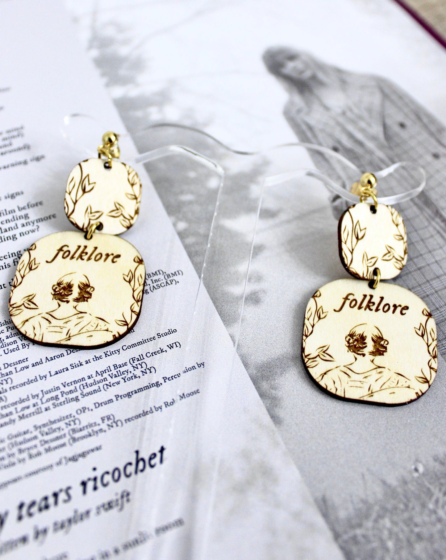 Folklore Wood Dangle Earrings - Swifties