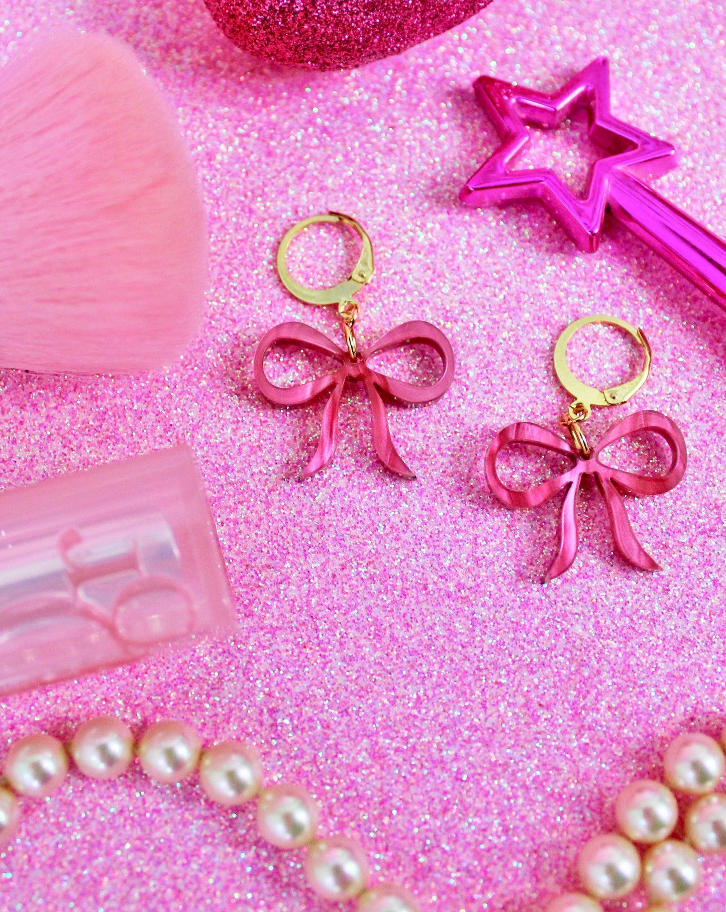 Dainty Bow Dangle Earrings - Pretty in Pink
