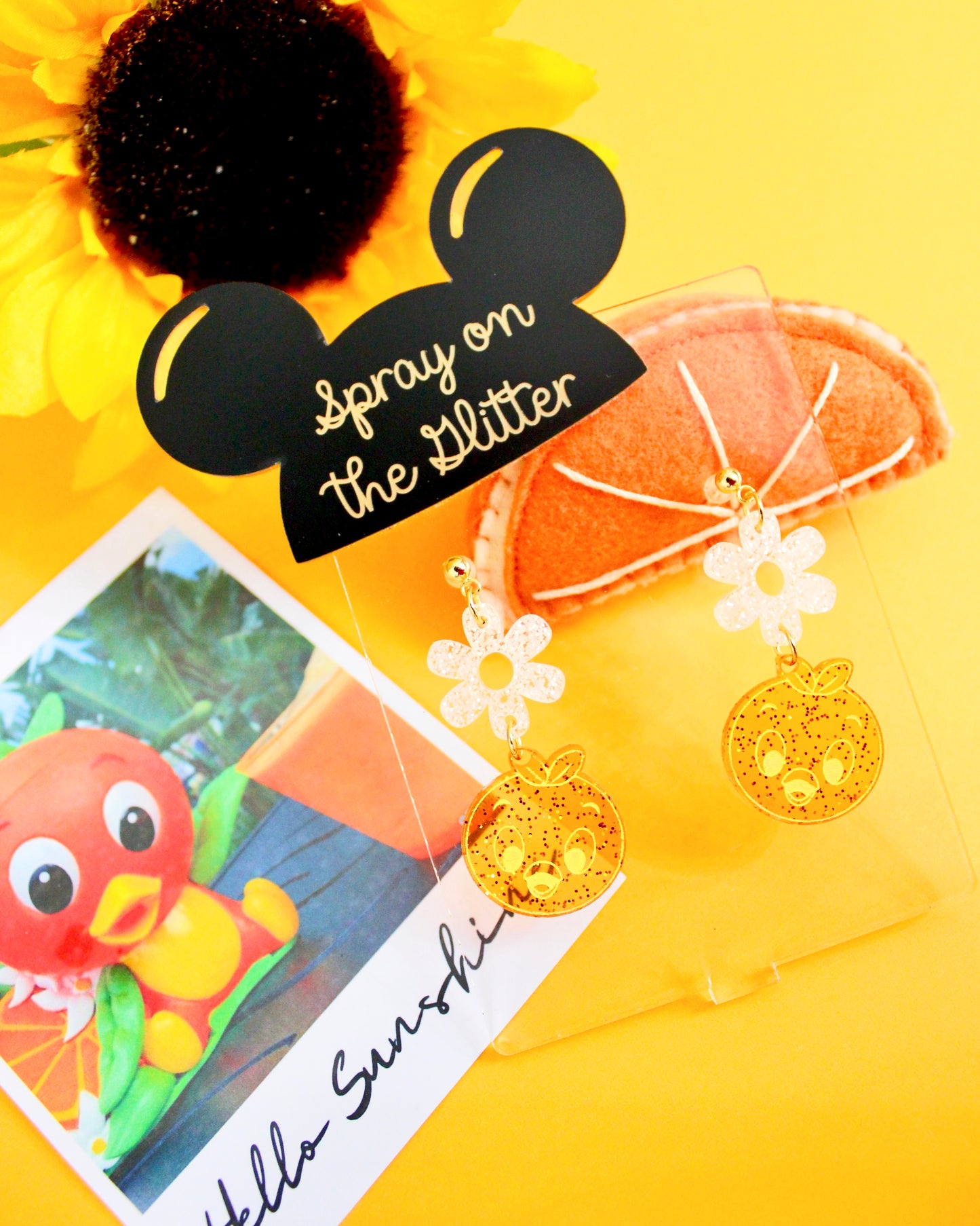 Orange Bird Dangle Earrings - Flower and Garden