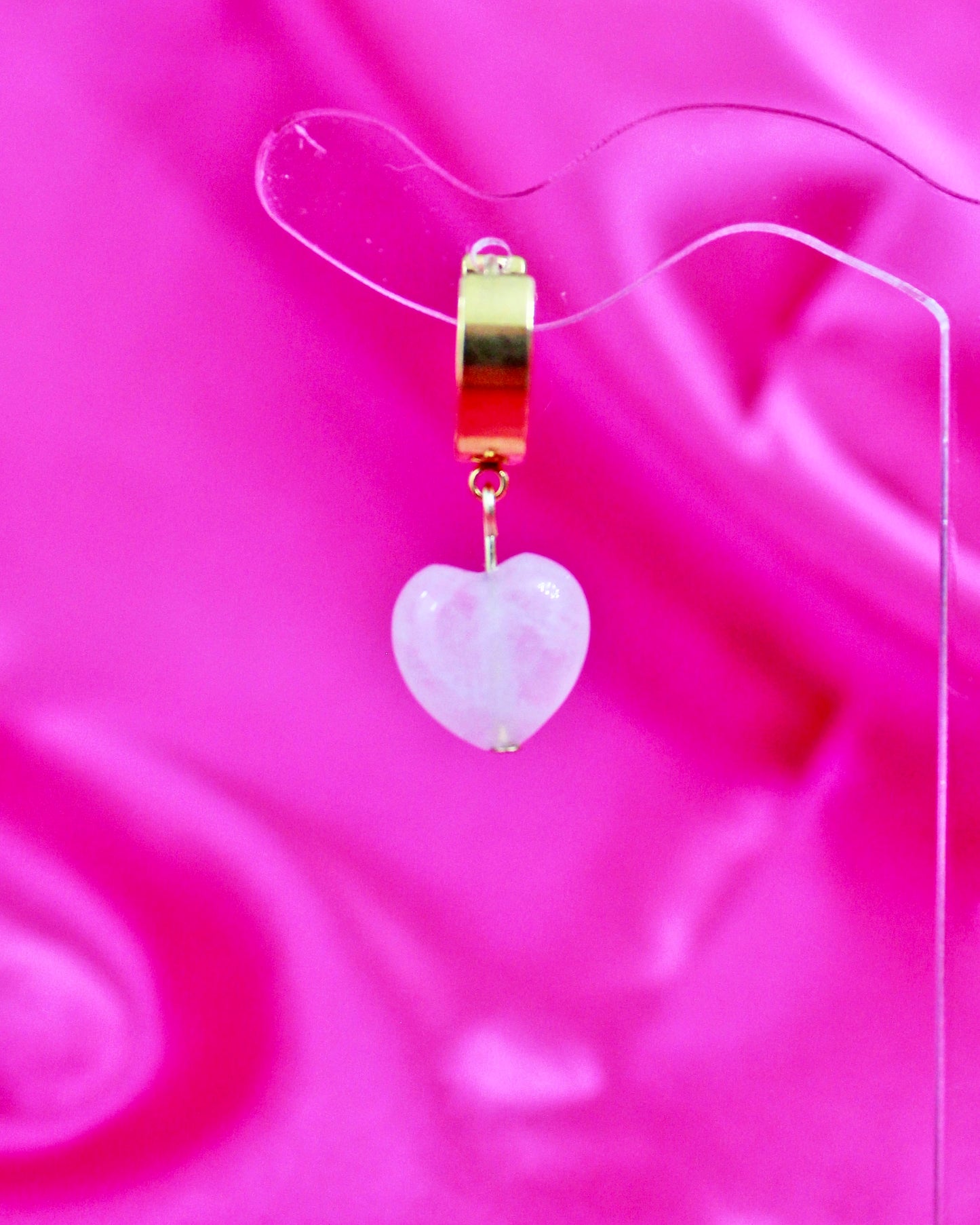 Pink Quartz Hearts - Gold Stainless Steel Huggies