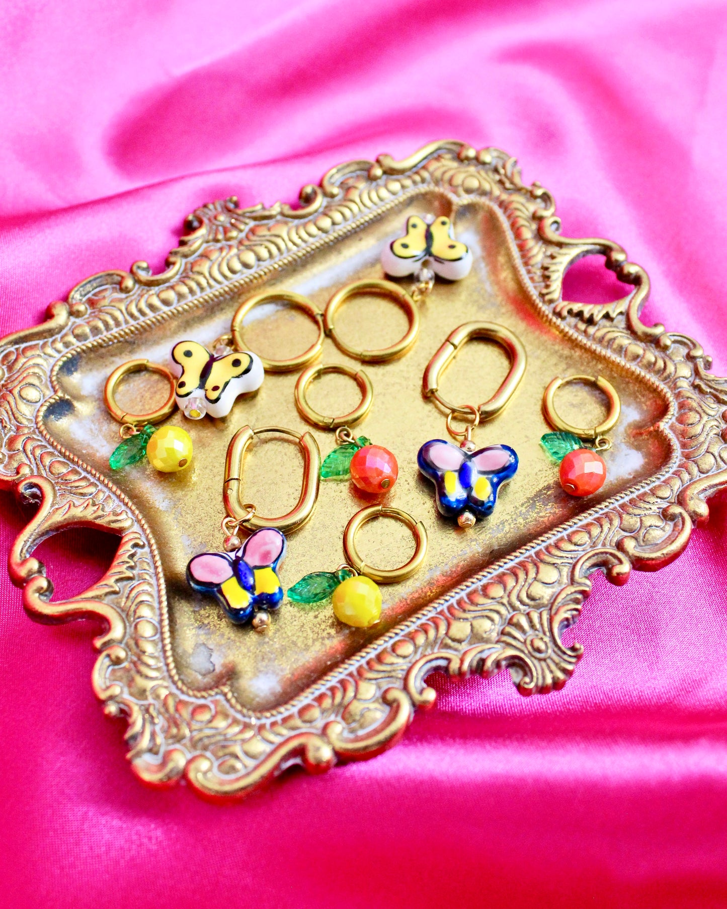 Ceramic Butterfly - Gold Stainless Steel Huggies