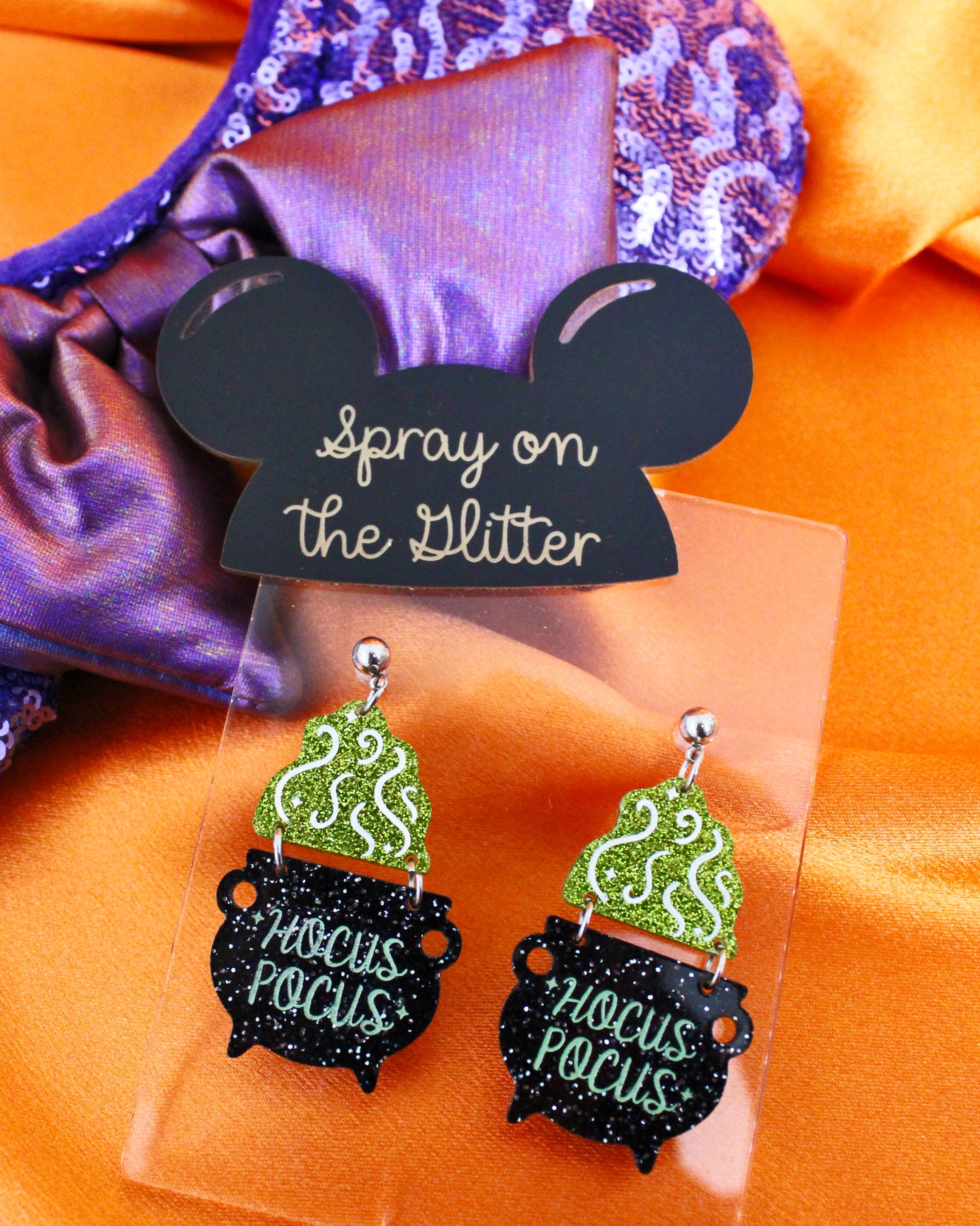 Sparkly Cauldron Earrings - Halloween