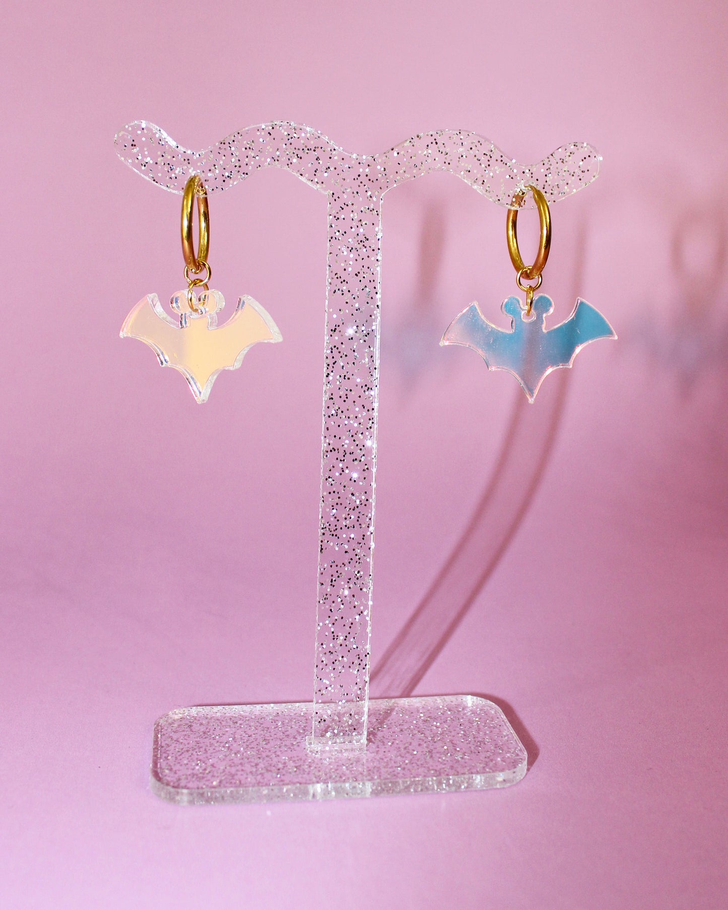 Iridescent Bat Huggie Earrings - Halloween