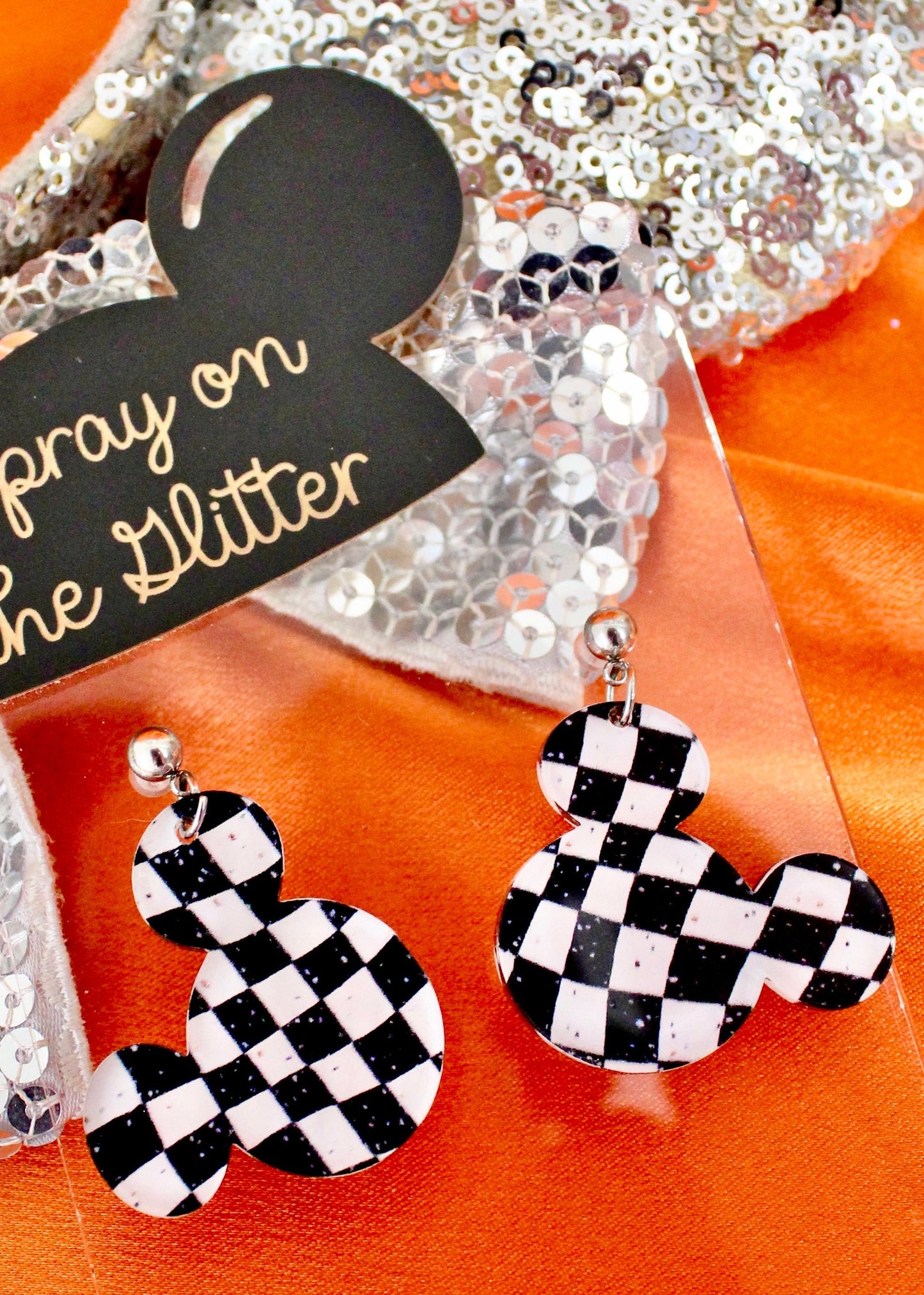 Groovy Checkered Mouse Earrings - Halloween