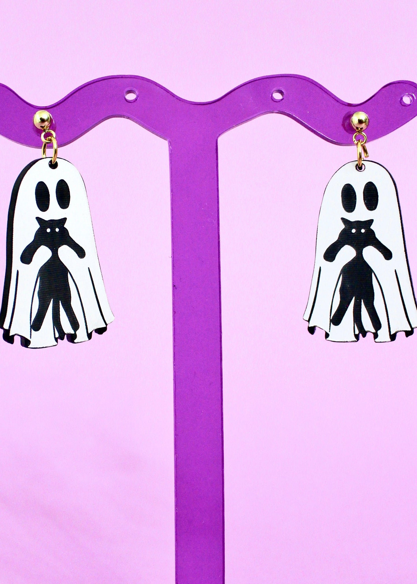 Boo Kitties Ghost Earrings - Halloween