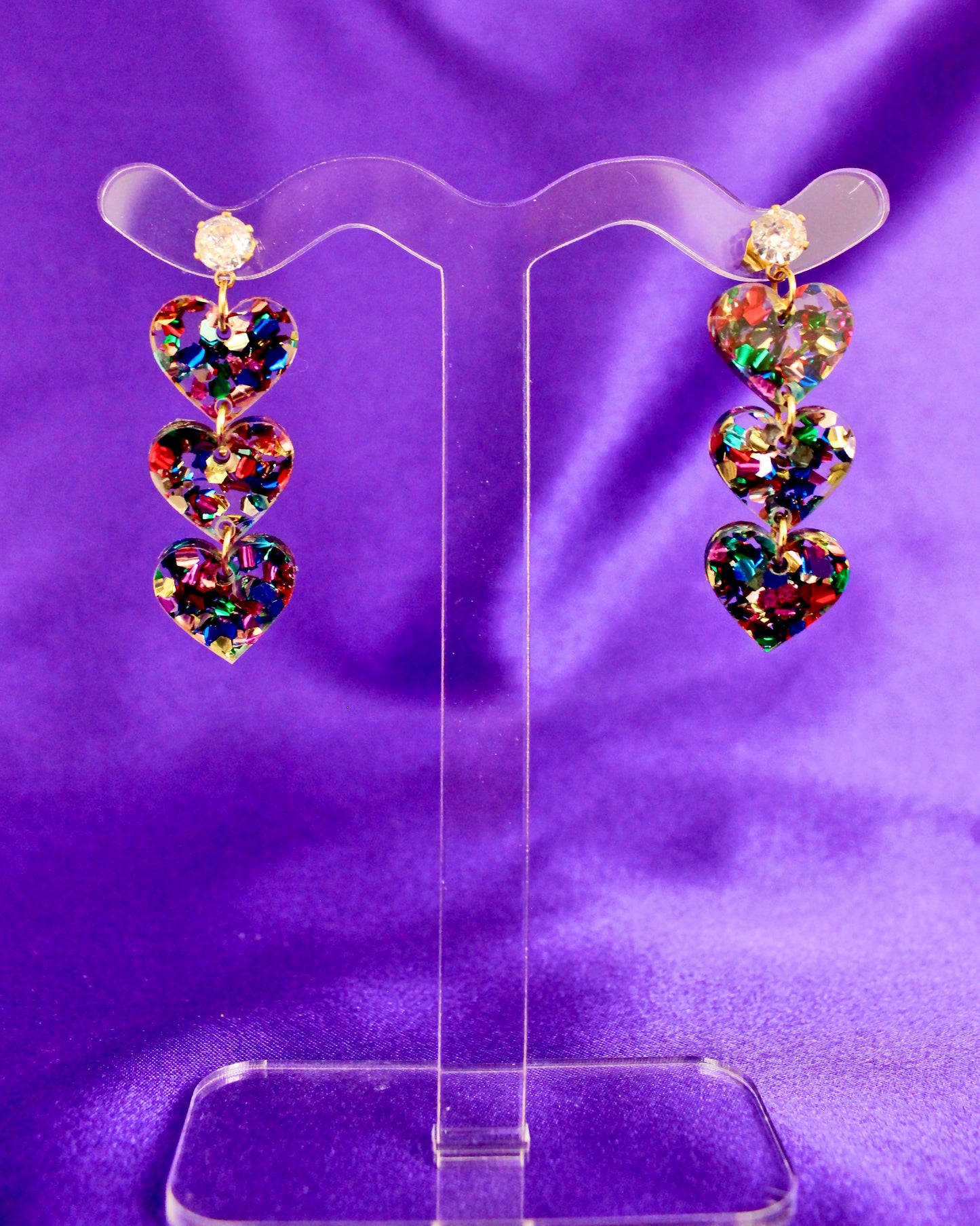 Bejeweled Heart Dangle Earrings - Swifties