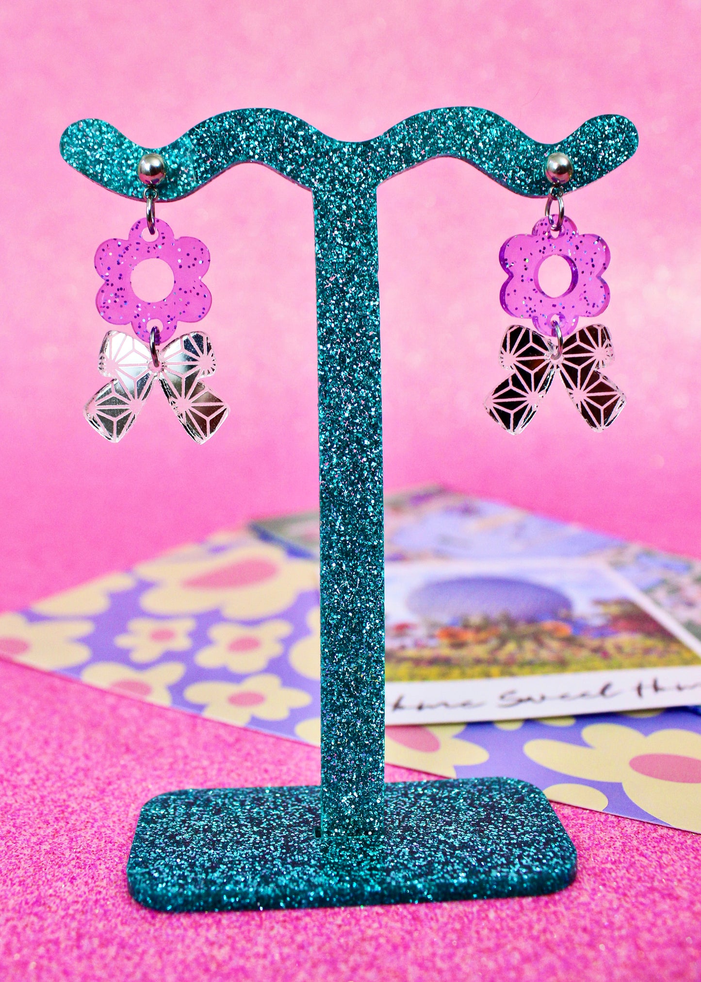 Flower Bow Dangle Earrings - Flower and Garden