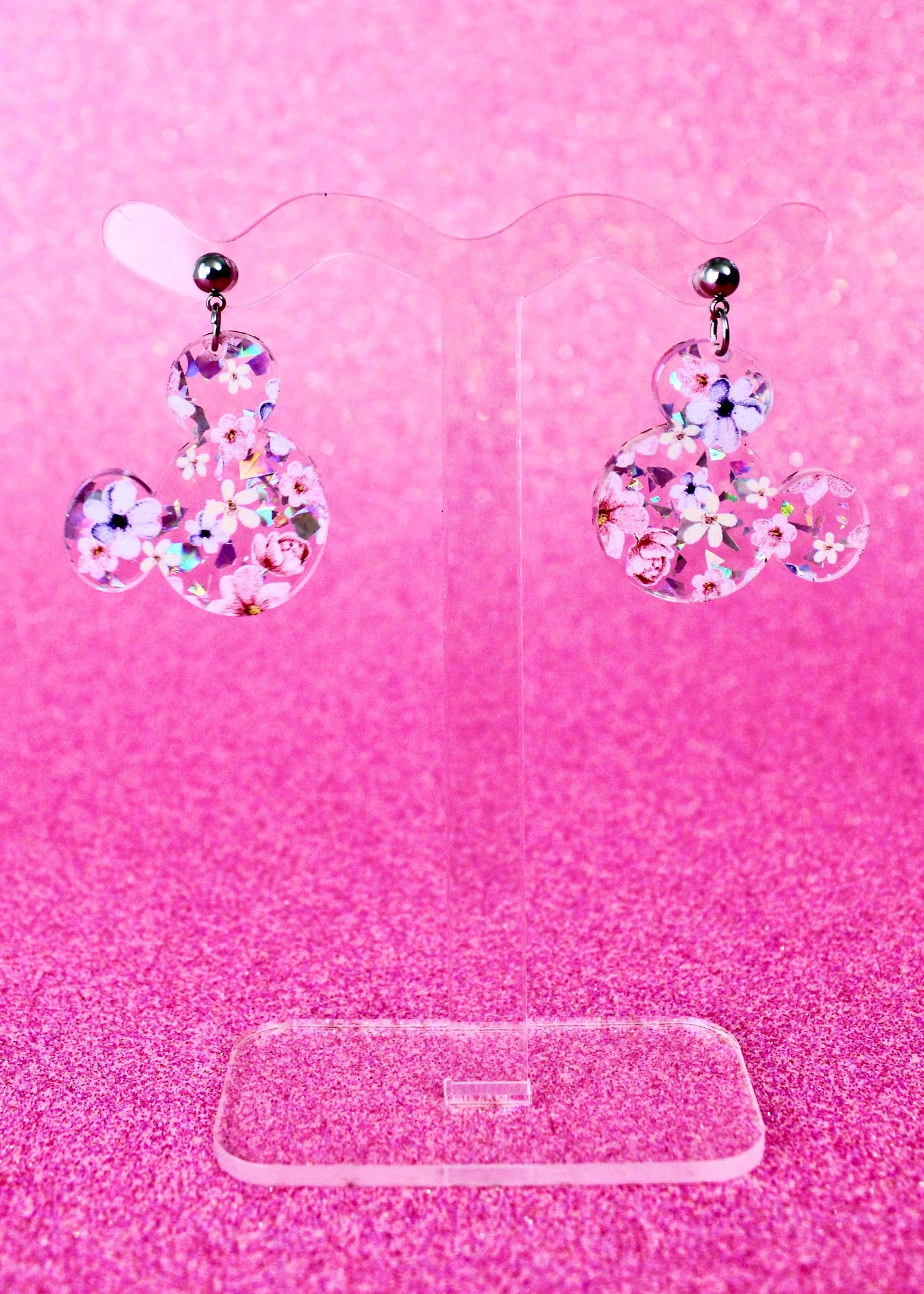 Holographic Floral Mouse Earrings - Flower and Garden