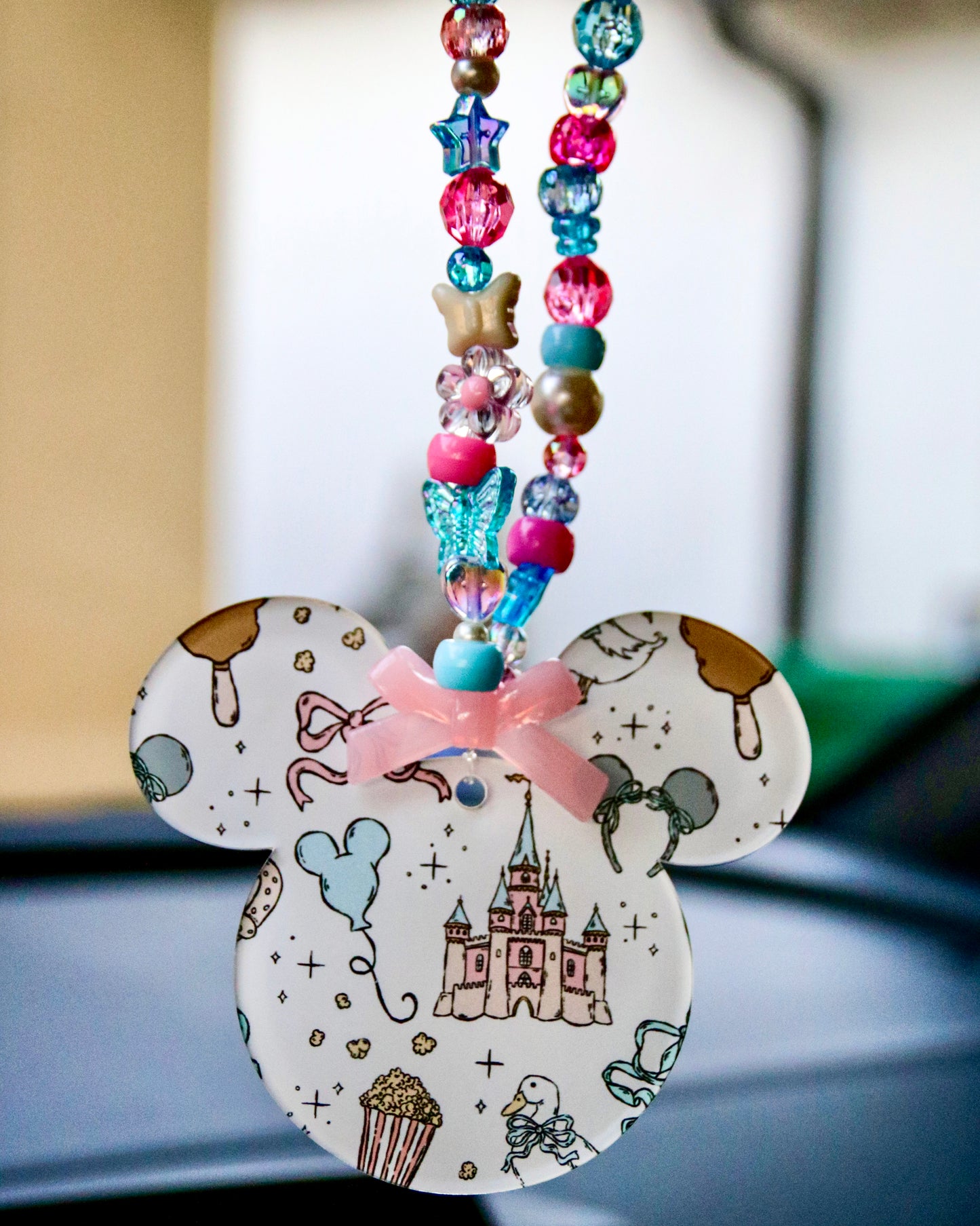 Beaded Mirror Car Charm - Hub Grass & Castle Views Collection