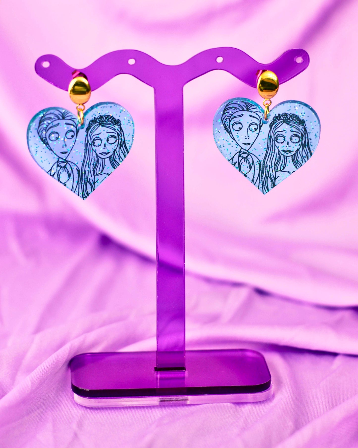 Glittery Jelly Bride and Groom Earrings - Halloween