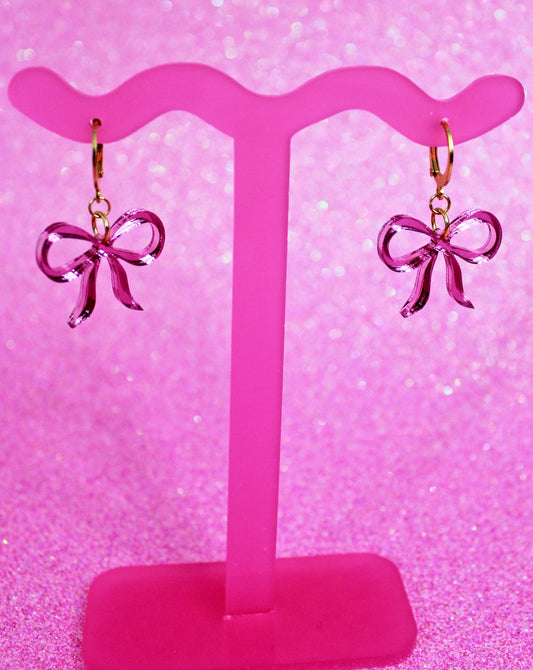 Dainty Bow Dangle Earrings - Pretty in Pink