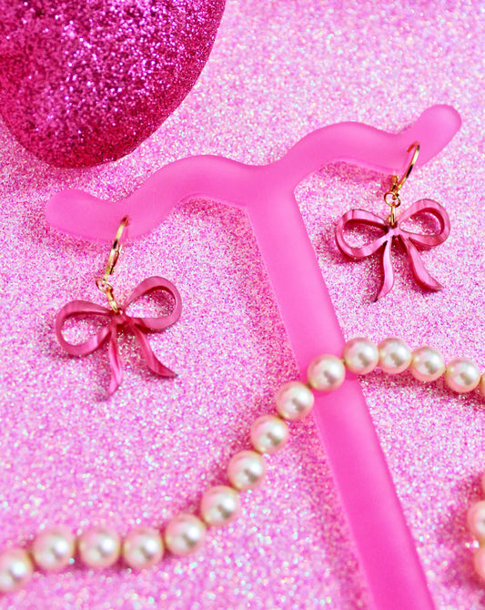 Dainty Bow Dangle Earrings - Pretty in Pink