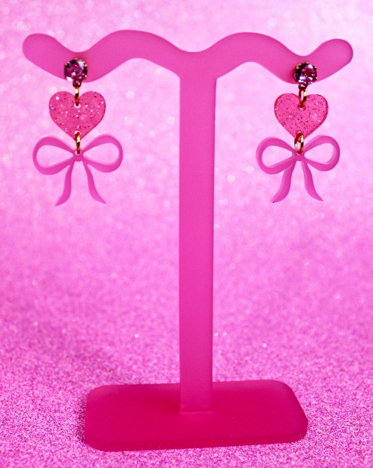 Coquette Heart Dangle Earrings - Pretty in Pink