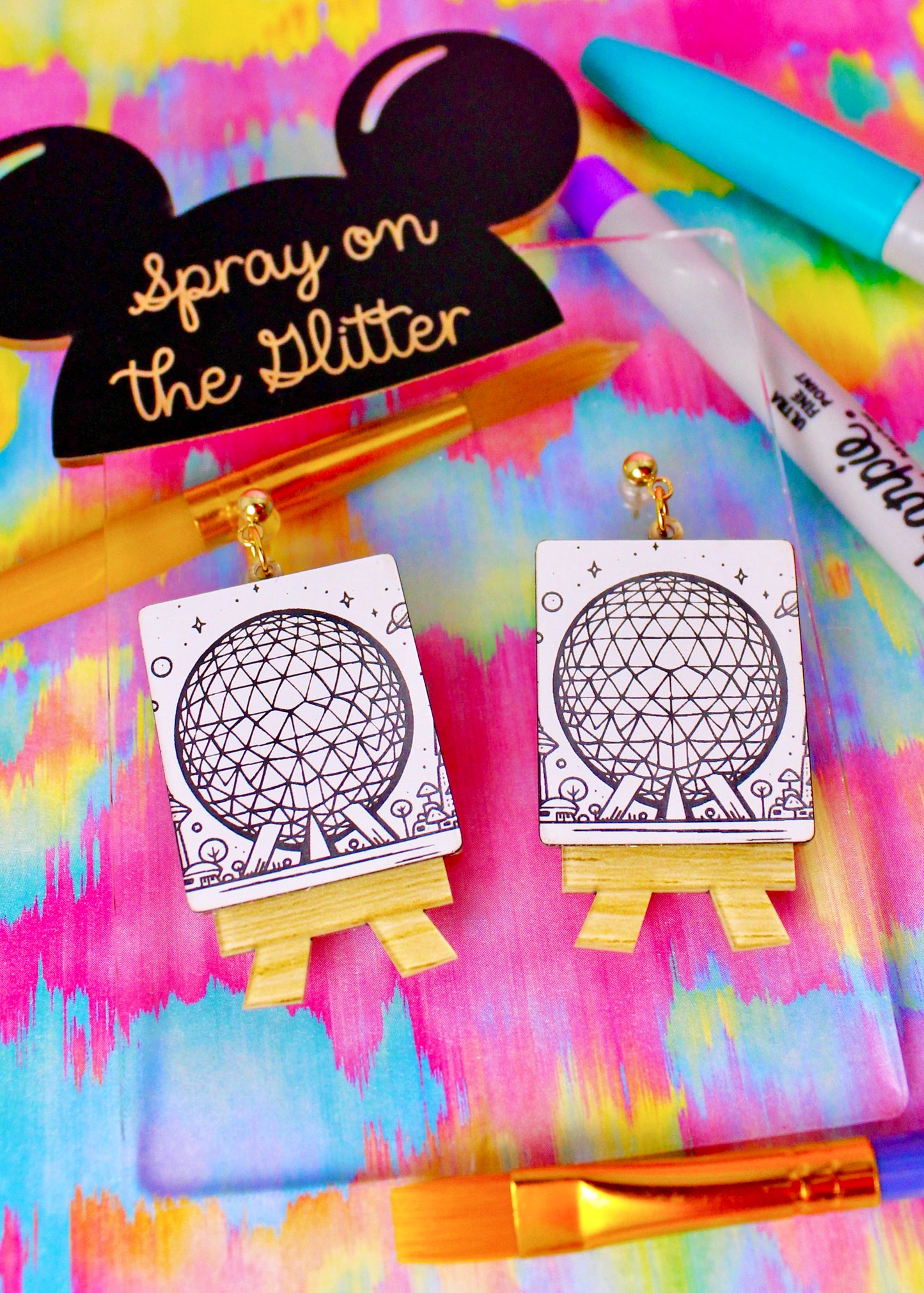 Spaceship Earth Art Dangle Earrings - Festival of the Arts