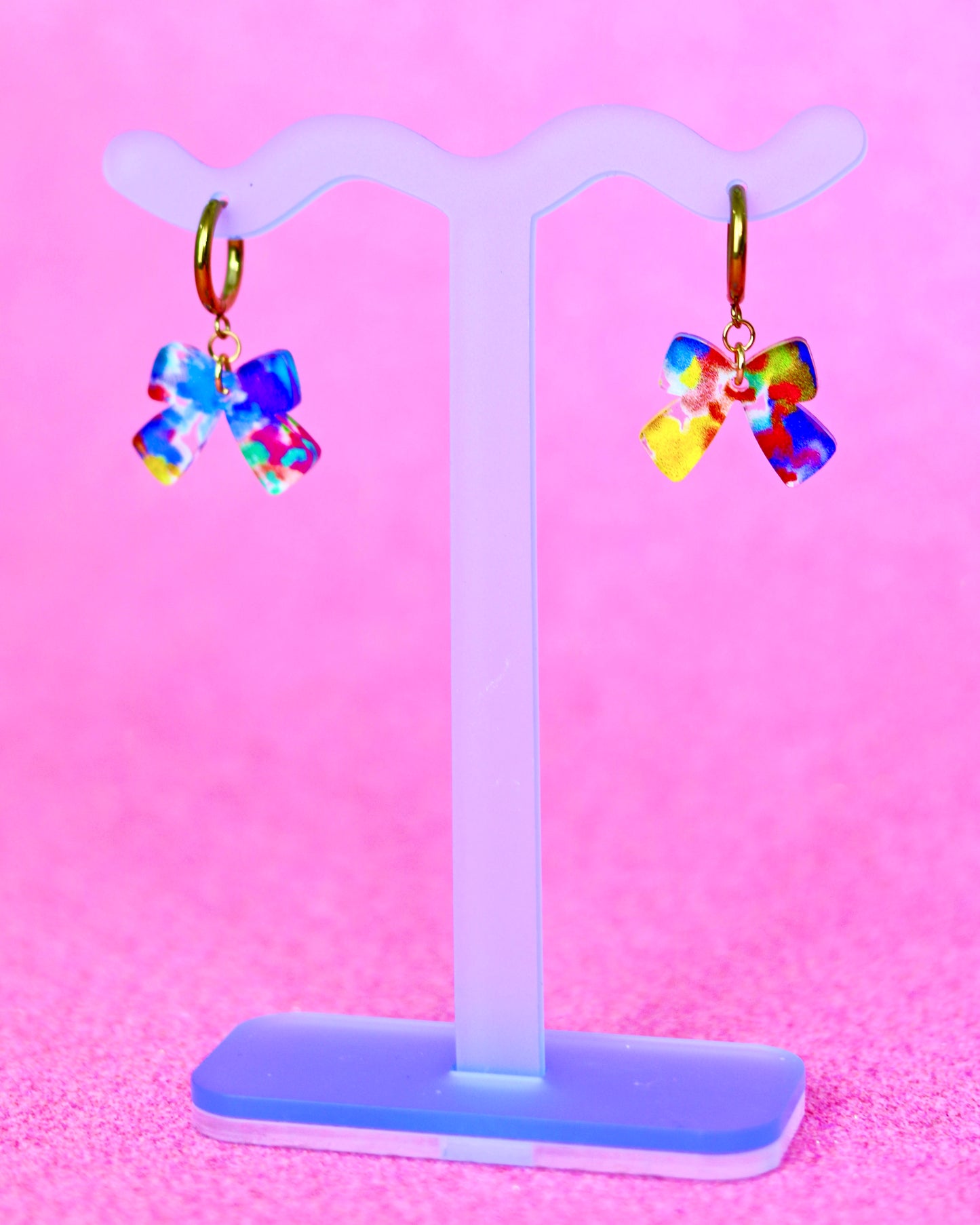 Paint Splatter Bow Dangle Earrings - Festival of the Arts