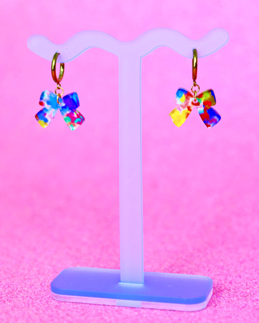 Paint Splatter Bow Dangle Earrings - Festival of the Arts